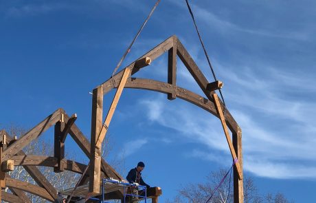 Trusses being placed in home build
