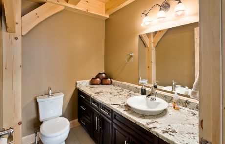 Bathroom with dark wood vanity