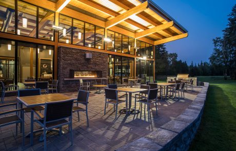 Falcon Lake Golf Course Clubhouse exterior at night